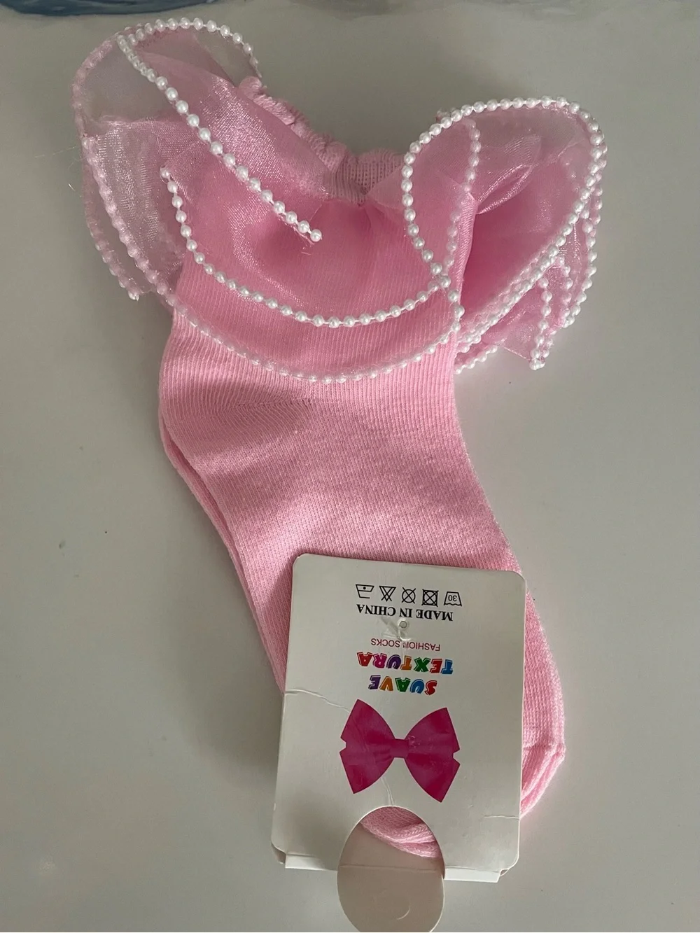 Girls Pink Pearl-Trim Ruffle Socks